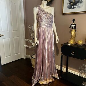 Fashion Nova One Shoulder Metallic Dress - Pink and Gold